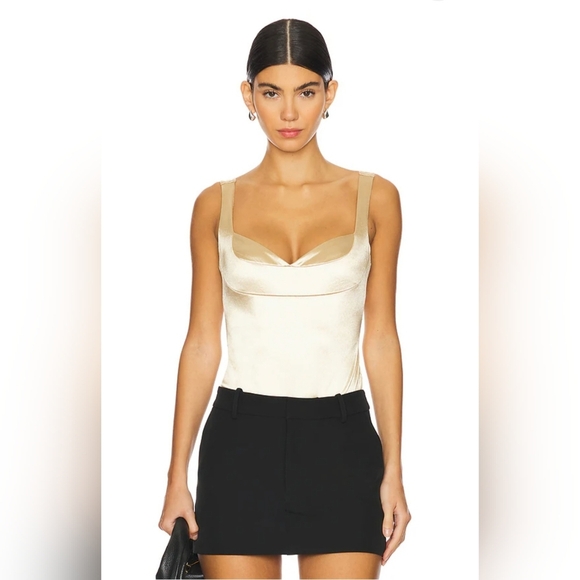 FREE PEOPLE Intimately Casino Dusk Latte Gold Satin Bodysuit STRETCHING Size M - Picture 1 of 16